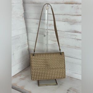 Rare Vintage Bottega Veneta Gold Satin Intrecciato Shoulder Bag